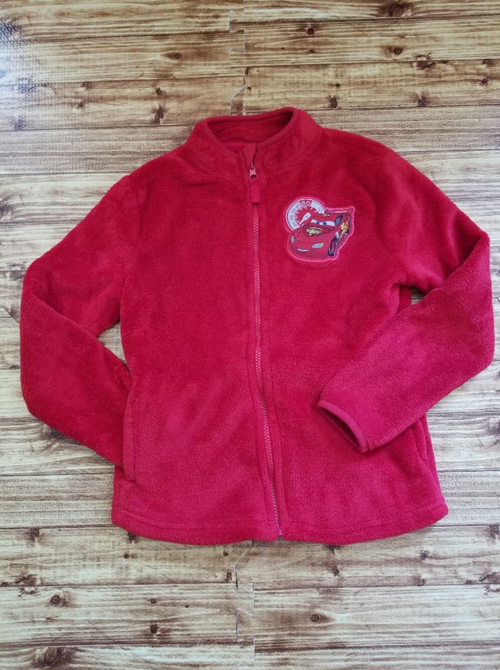 Disney Store Pixar Cars Lightning McQueen Kids Red Fleece Jacket Zip 7/8 Boys